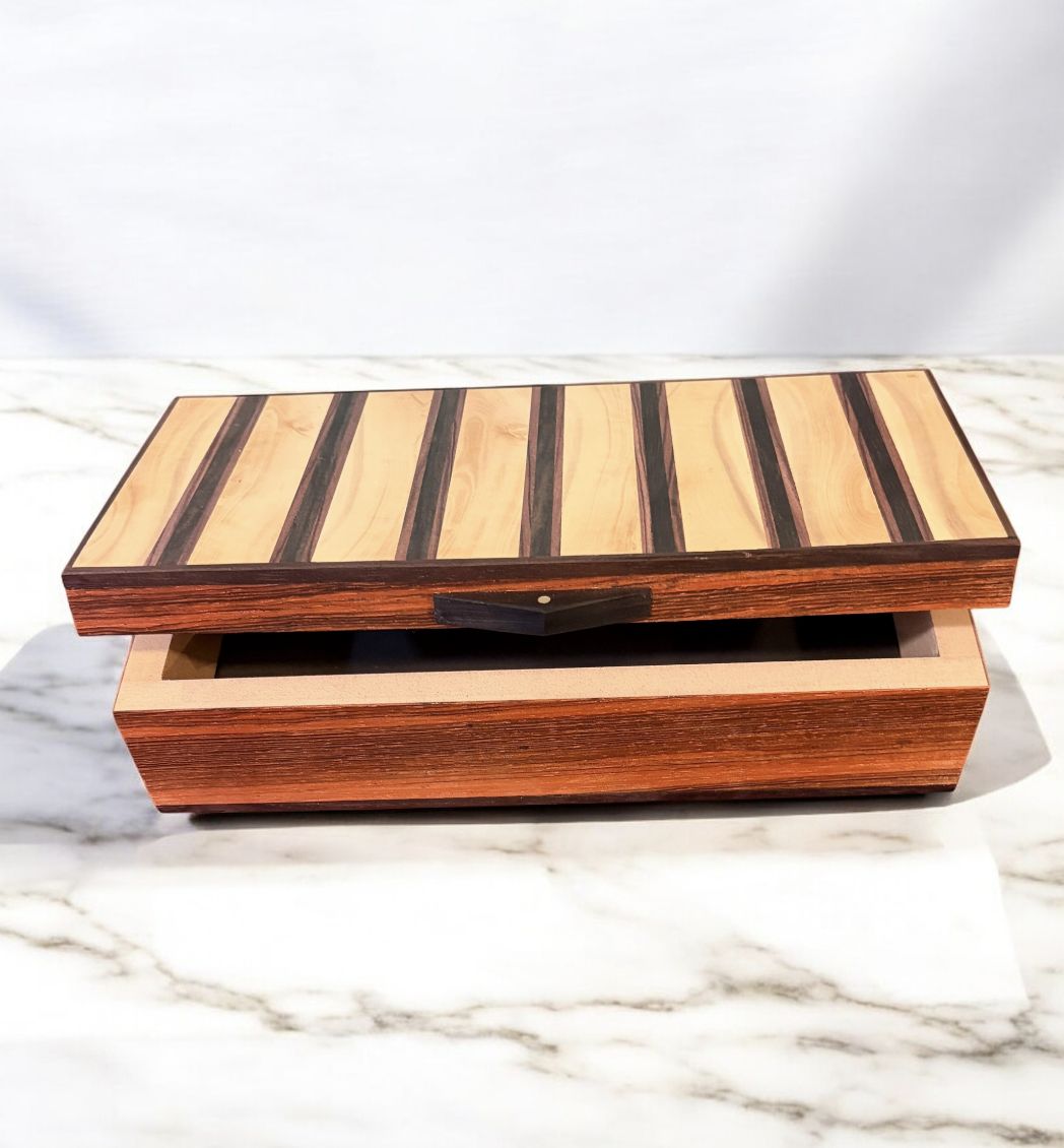 Cole Medium Wood Jewelry Box Brazilian Rosewood, Turkish Boxwood, Indian Rosewood