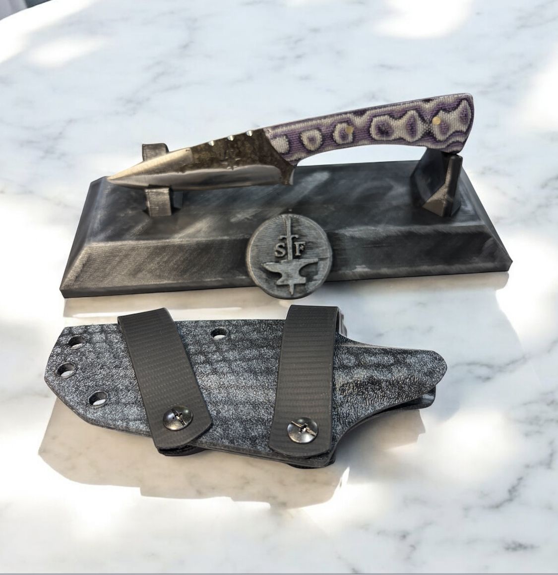 Spangler 6&quot; Belt Knife Purple/White Micarta