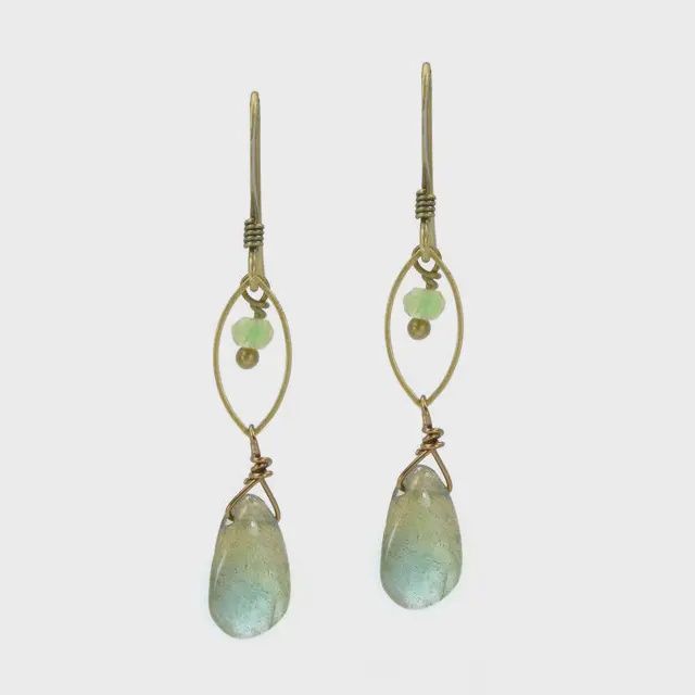 Edgy Petal Earrings Labradorite and Green Peridot