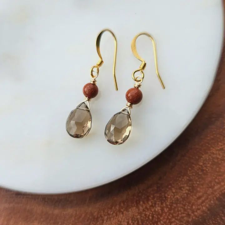 Edgy Petal Earrings Smoky Quartz Teardrop Dangles