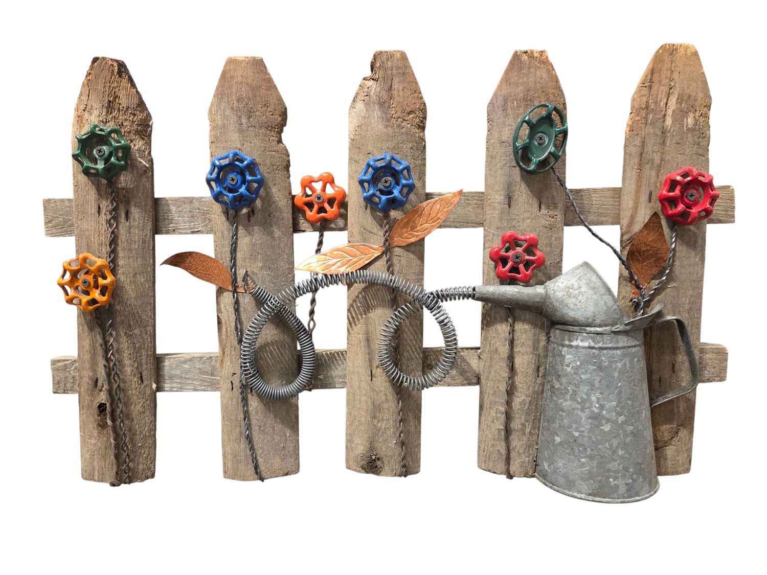 Butler Flower Bouquet in Metal Watering Can on Wood Fence