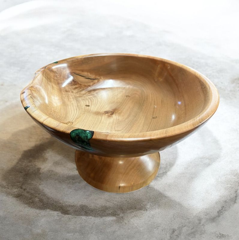 OTE Pedestal Serving Bowl Red Maple with Green Resin