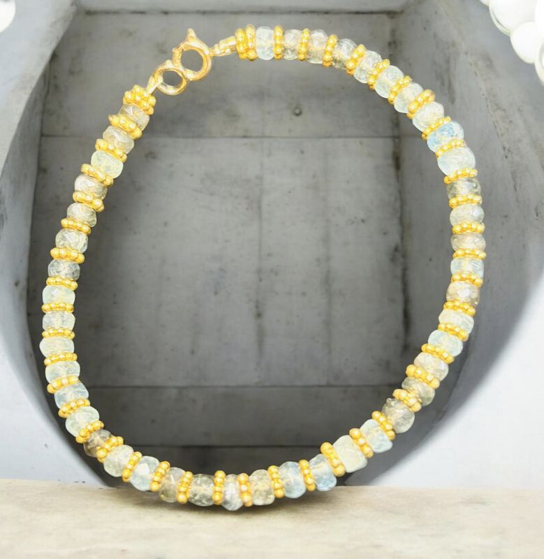 DT Jewels Bracelet Moss Aquamarine and Gold Vermeil Beads