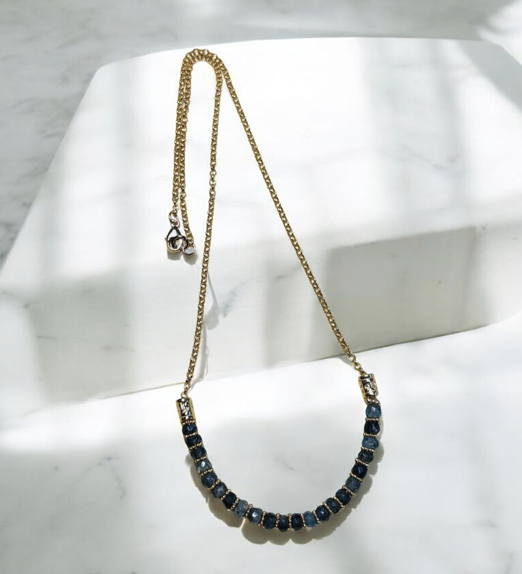 DT Jewels Necklace Moss Aquamarine and Gold Vermeil