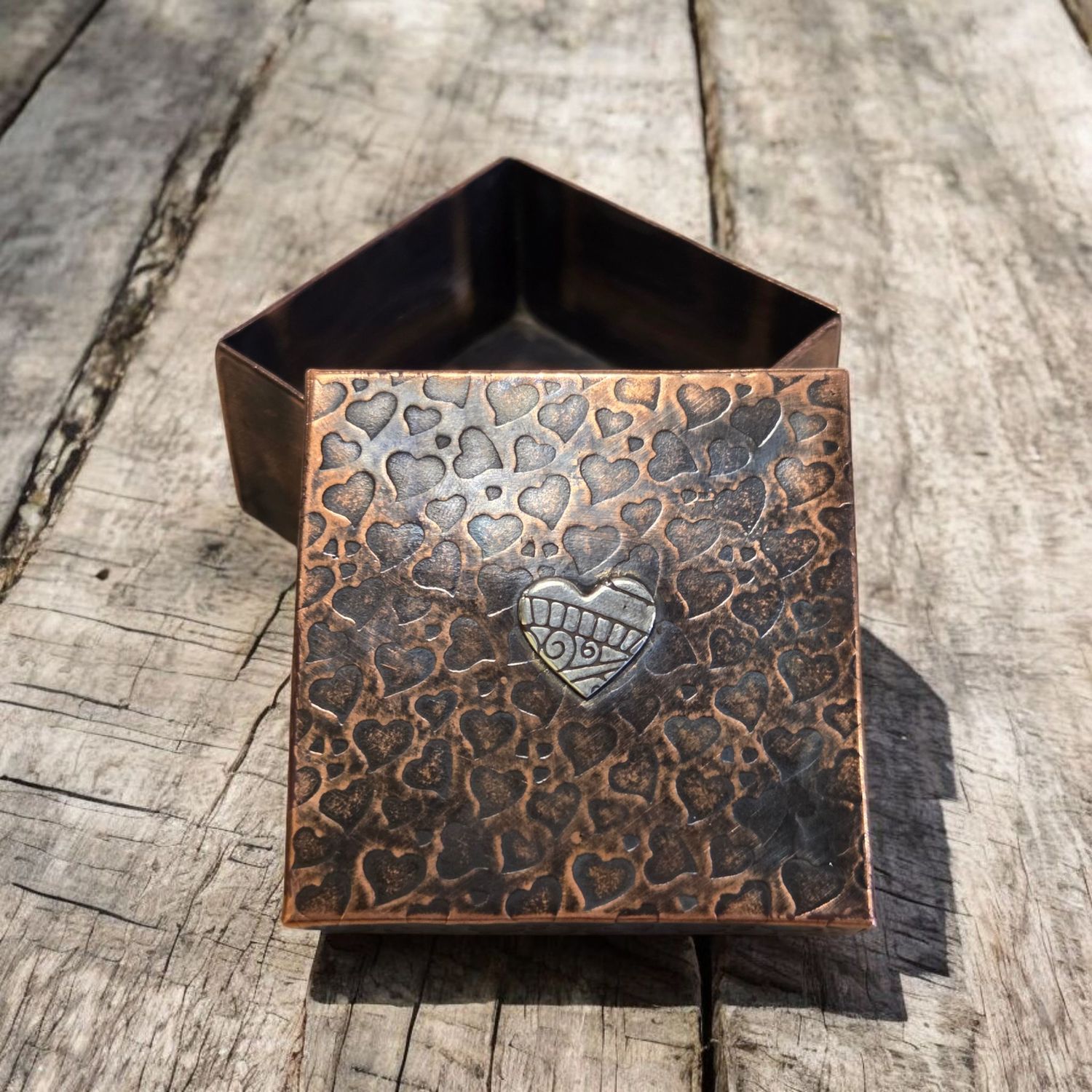 O'Brien Copper Box Large Square with Sterling Silver Heart