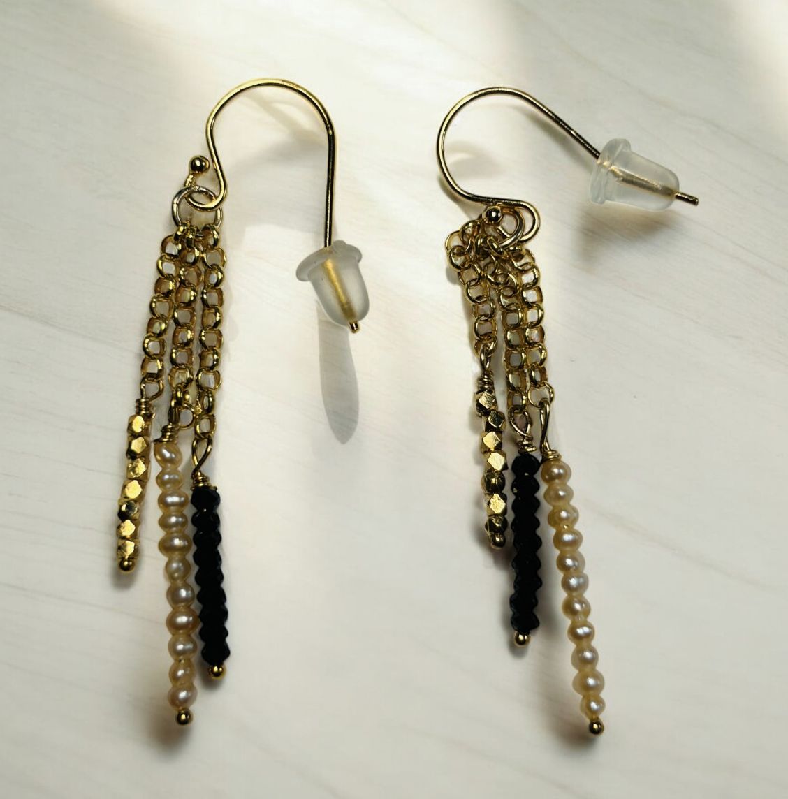 DT Jewels Earrings Black Spinel and Rose Gold Tiny Pearls