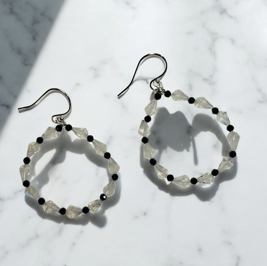 DT Jewels Earrings Black and White Moonstones