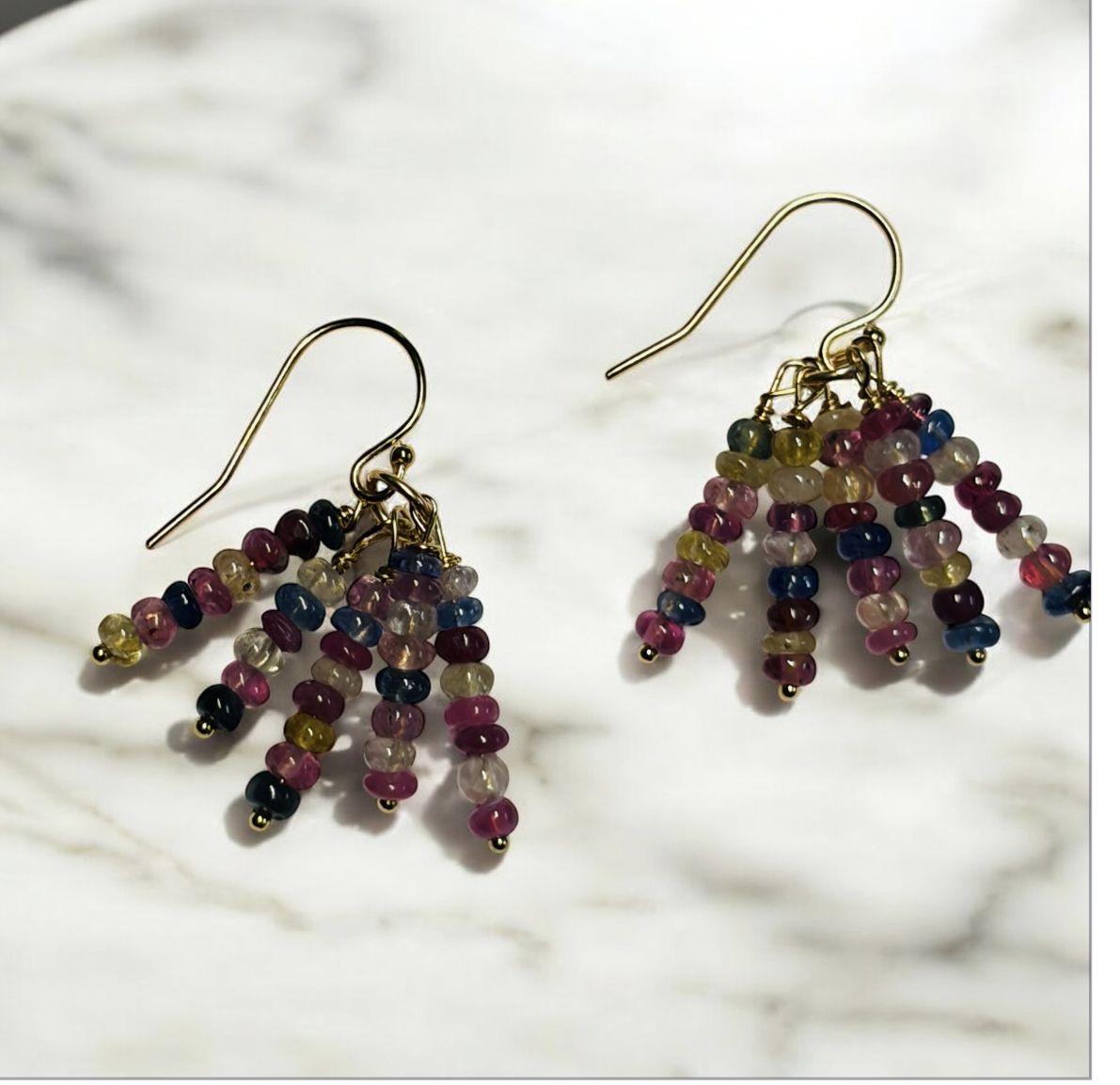 DT Jewels Earrings Multi Color Sapphire Clusters