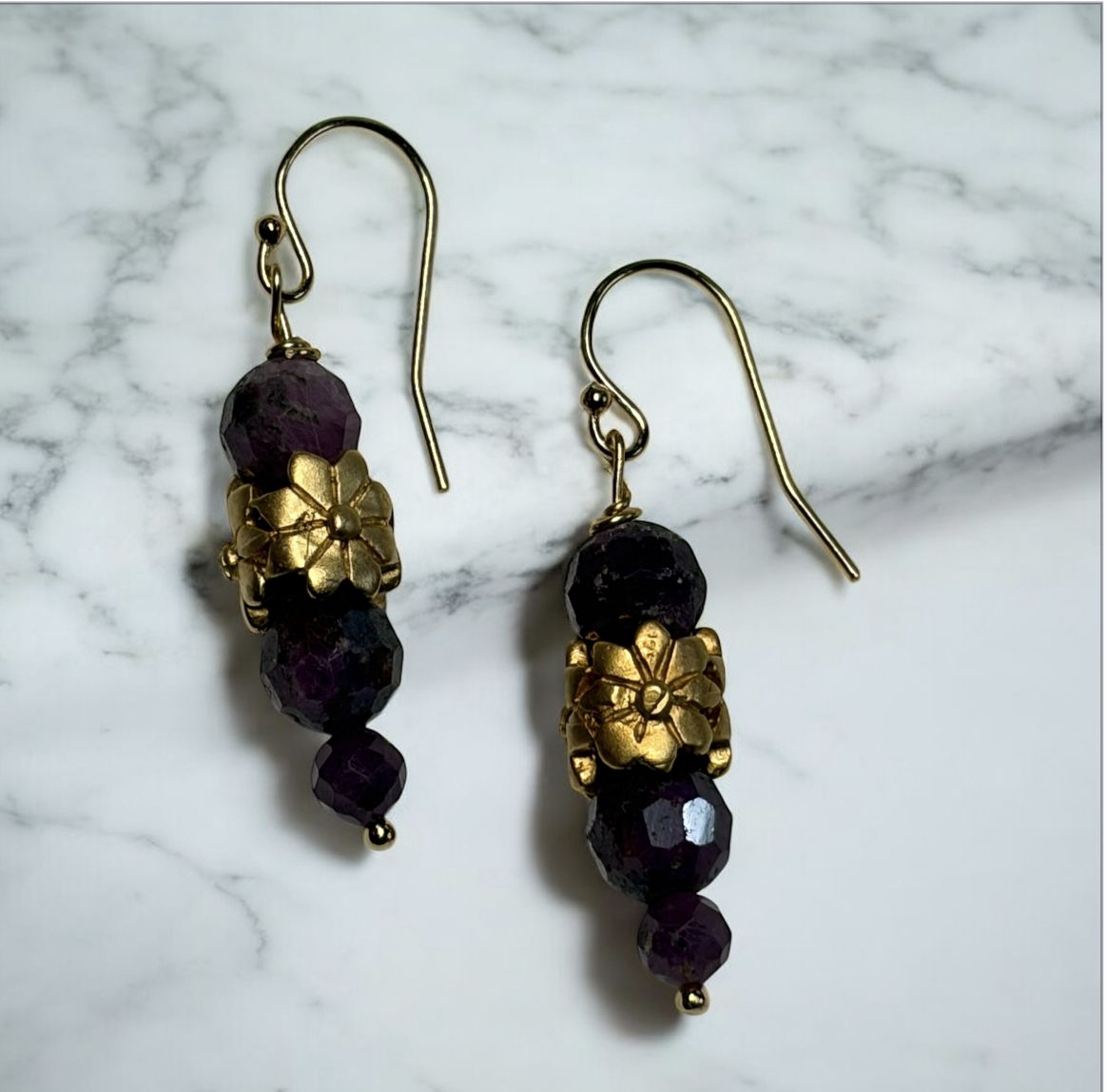 DT Earrings Faceted Ruby and Vermeil