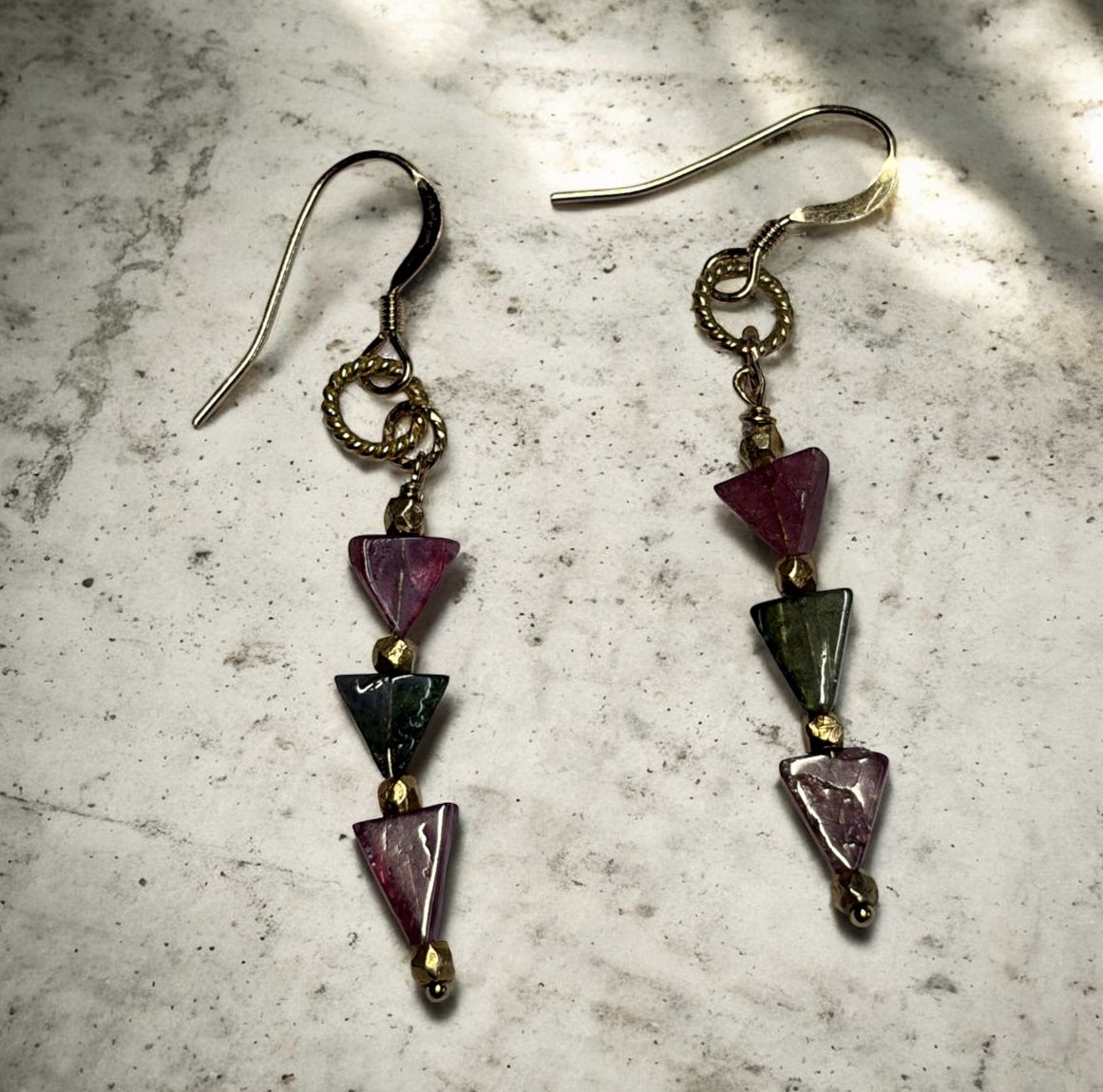 DT Jewels Earrings Tourmaline Triangles and Gold Vermeil