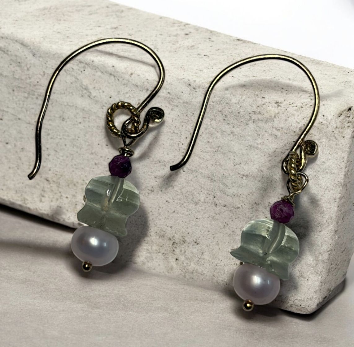 DT Jewels Earrings Green Amethyst and Pearl