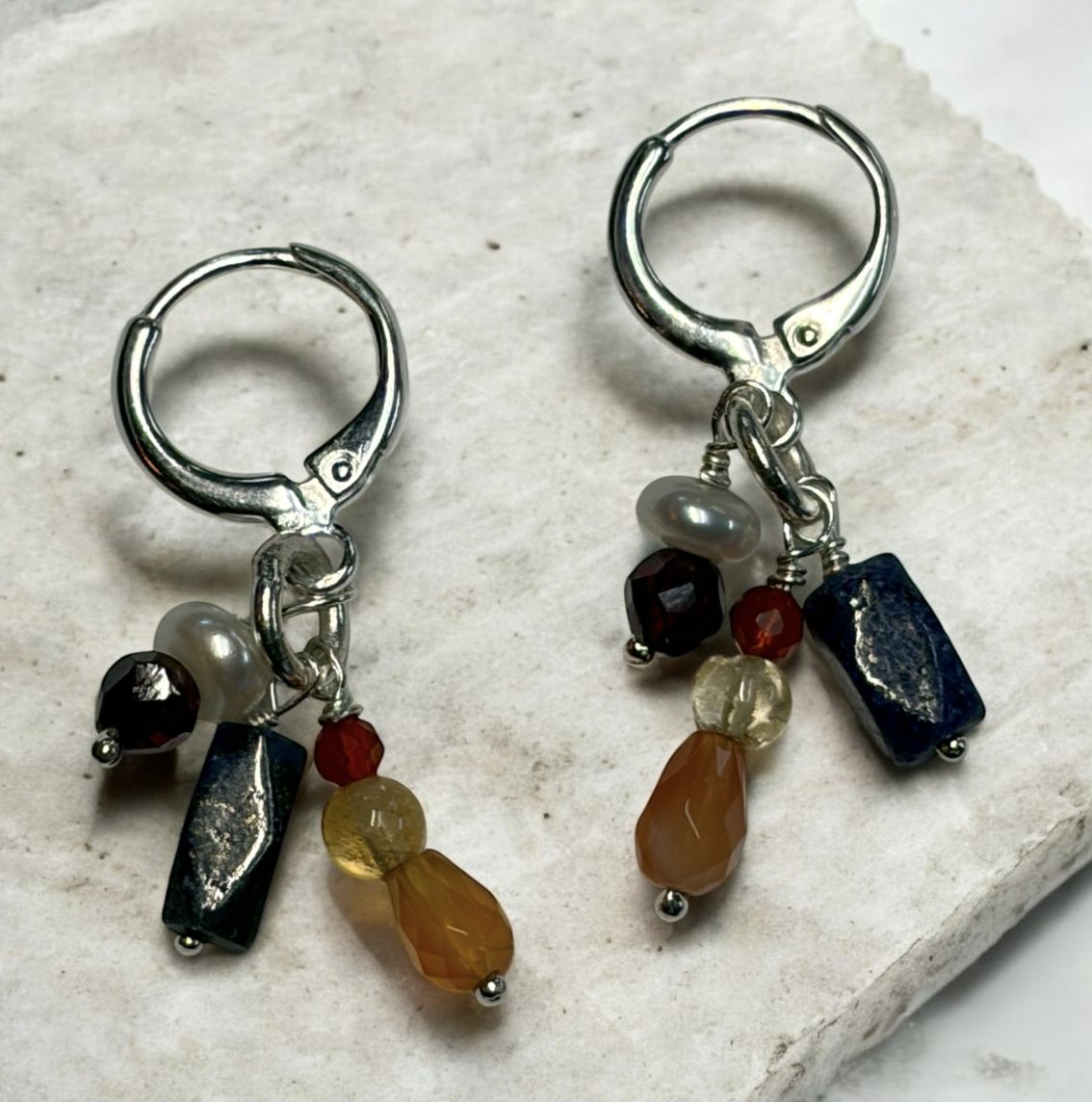 DT Jewels Earrings Lapis and Carnelian Hoop