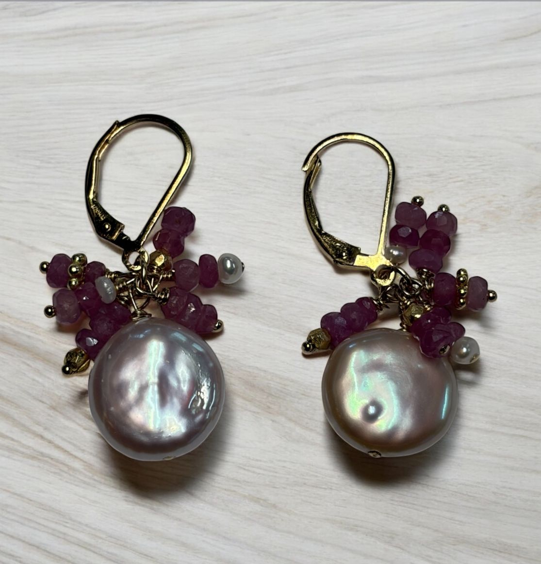 DT Jewels Earrings Pink Sapphire Clusters and Pearl