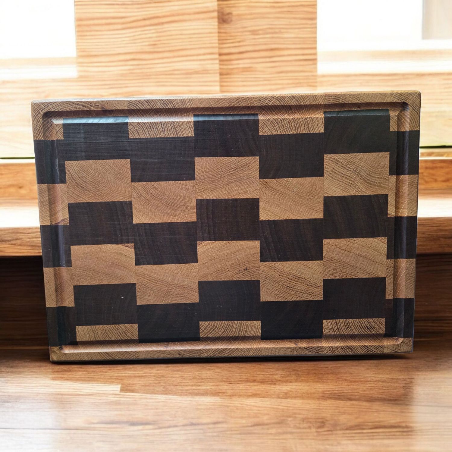 Straight Grain Cutting Board White Oak and Walnut Checkered