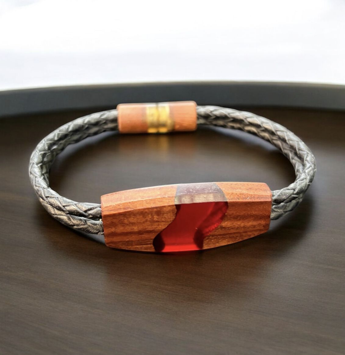 Leblanc Leather and Wood Bracelet River  Red Small