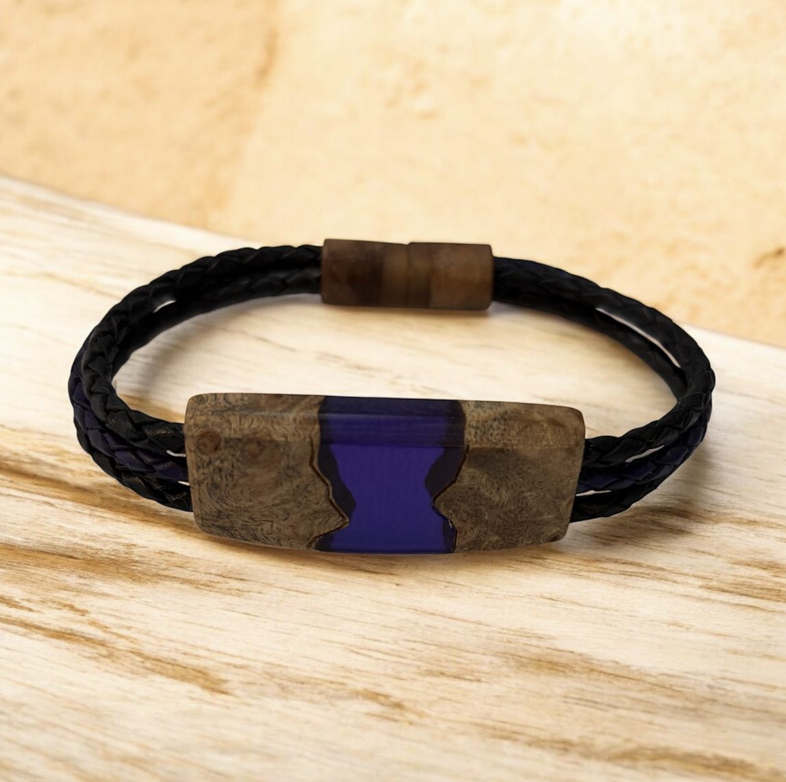 Leblanc Leather and Wood Bracelet River I Purple LX