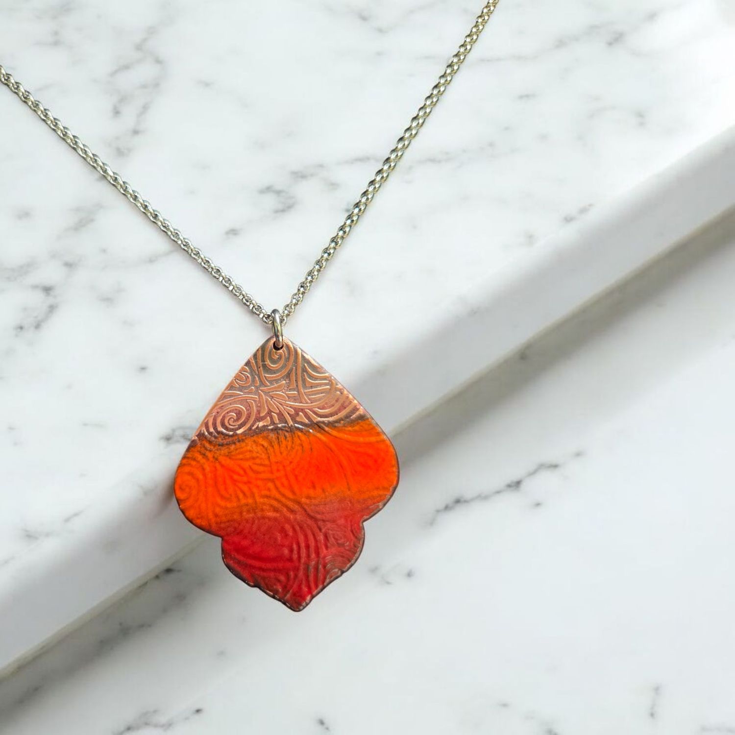 O&#39;Brien Necklace Copper Arabesque with Red Enamel