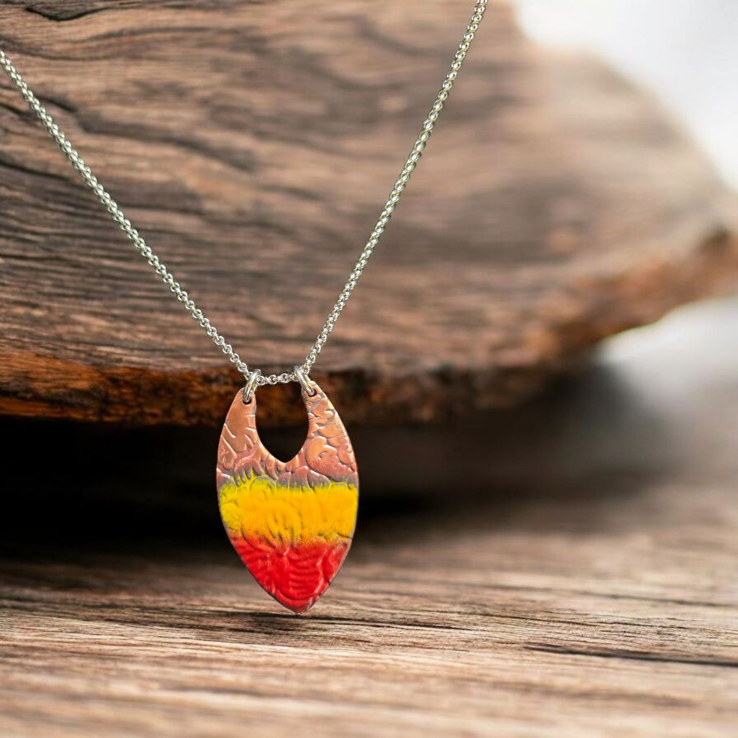 O&#39;Brien Necklace Copper Petal with Yellow and Orange Enamel