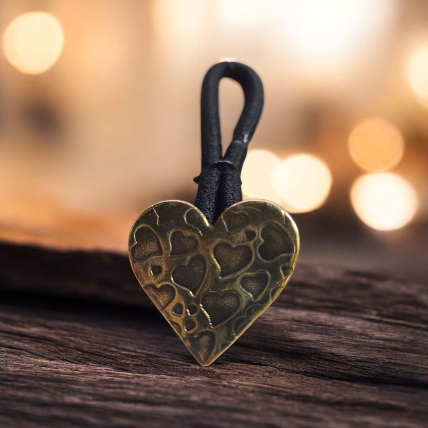 O&#39;Brien Ponytail Holder Brass Heart with Heart Stamping