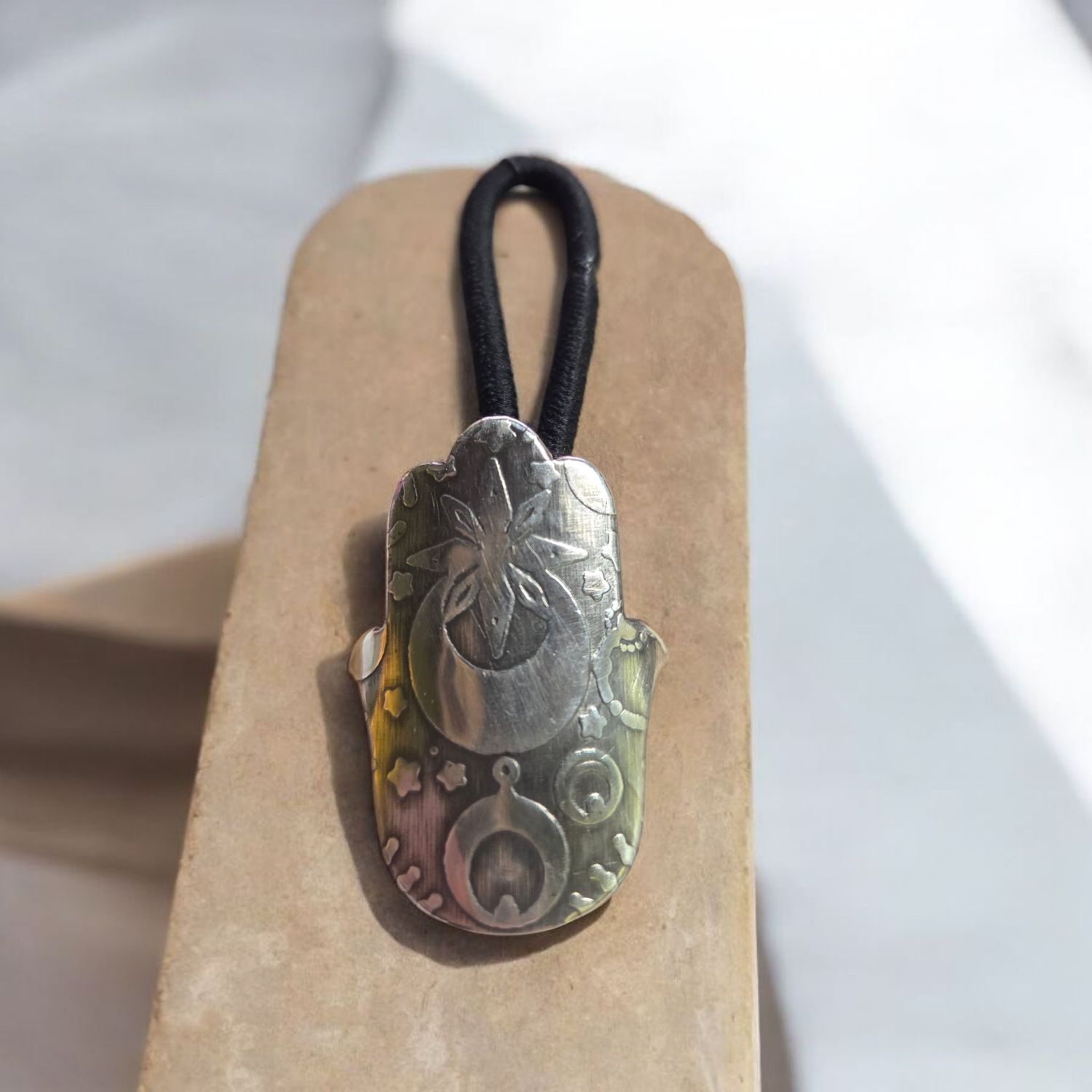 O&#39;Brien Ponytail Holder Sterling Silver Hamsa