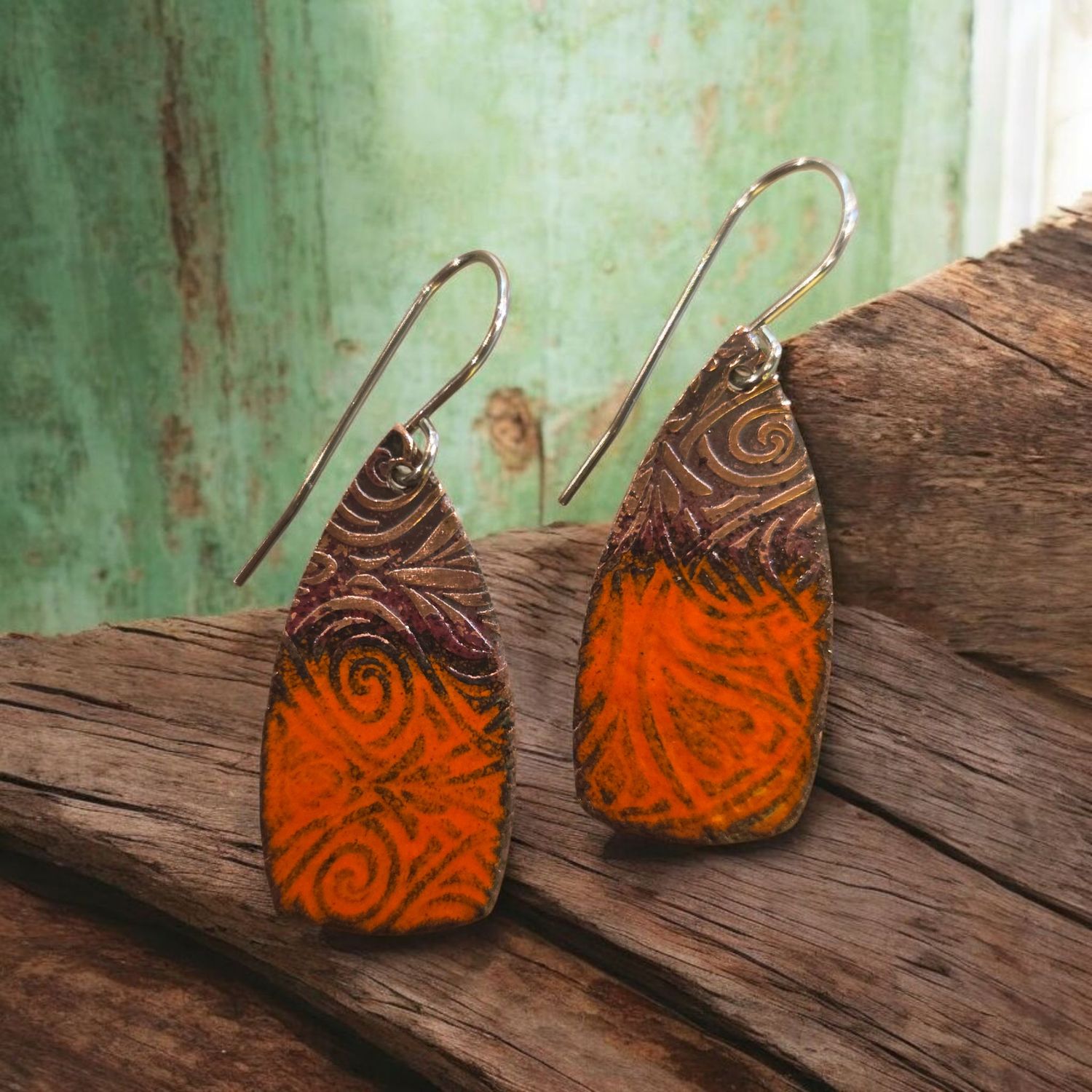 O&#39;Brien Earring Copper Shield Burnt Orange Enamel