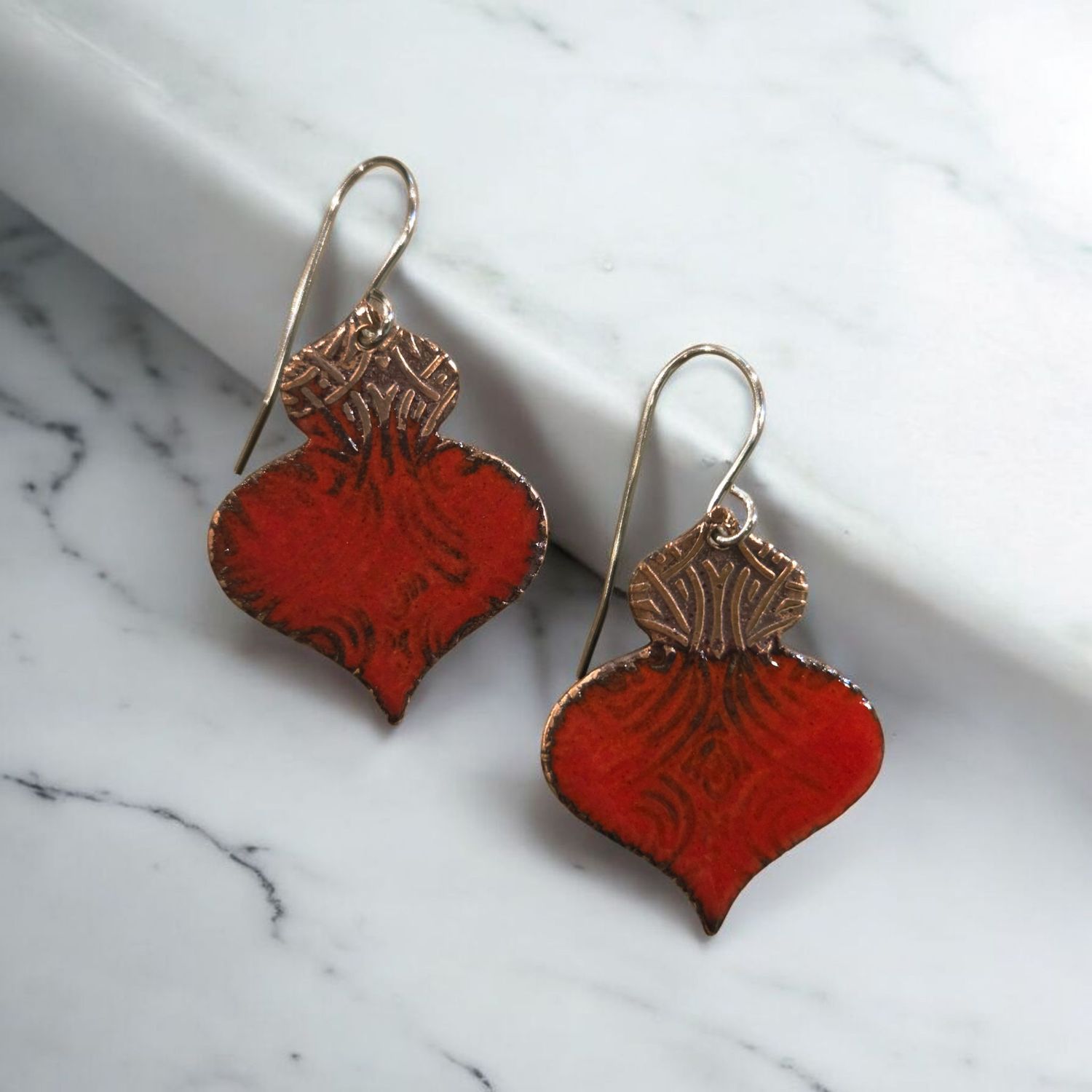 O&#39;Brien Earring Copper Arabesque Red Enamel