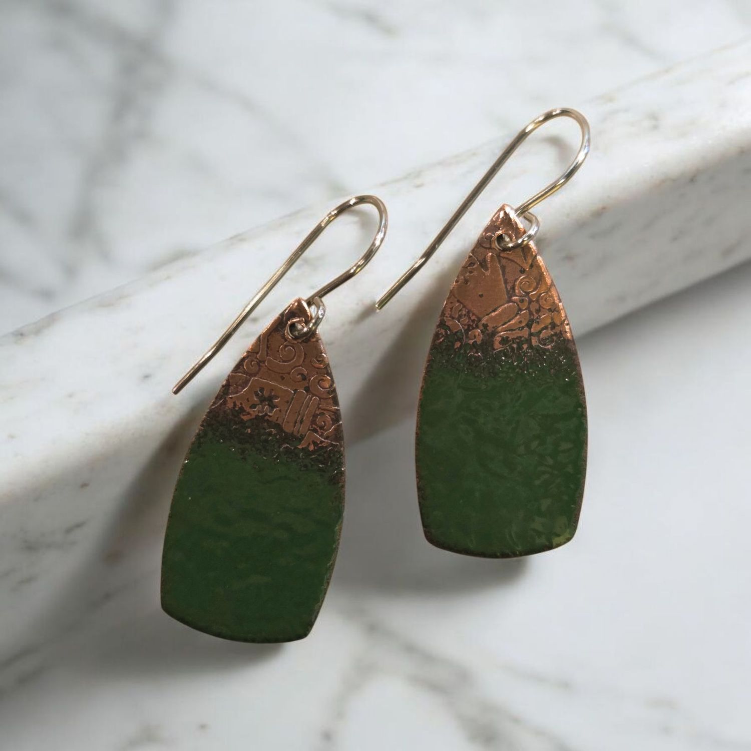 O&#39;Brien Earring Copper Shield Green Enamel