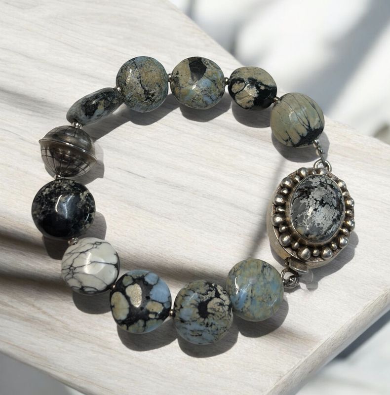 Bourie Bracelet Lavendar Turquoise with Matching Statement Silver Clasp