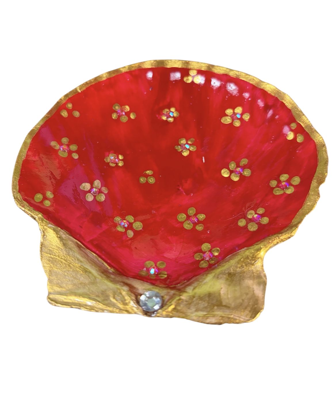 Wilson Clam Shell Trinket Dish Red W/Gold Trim I