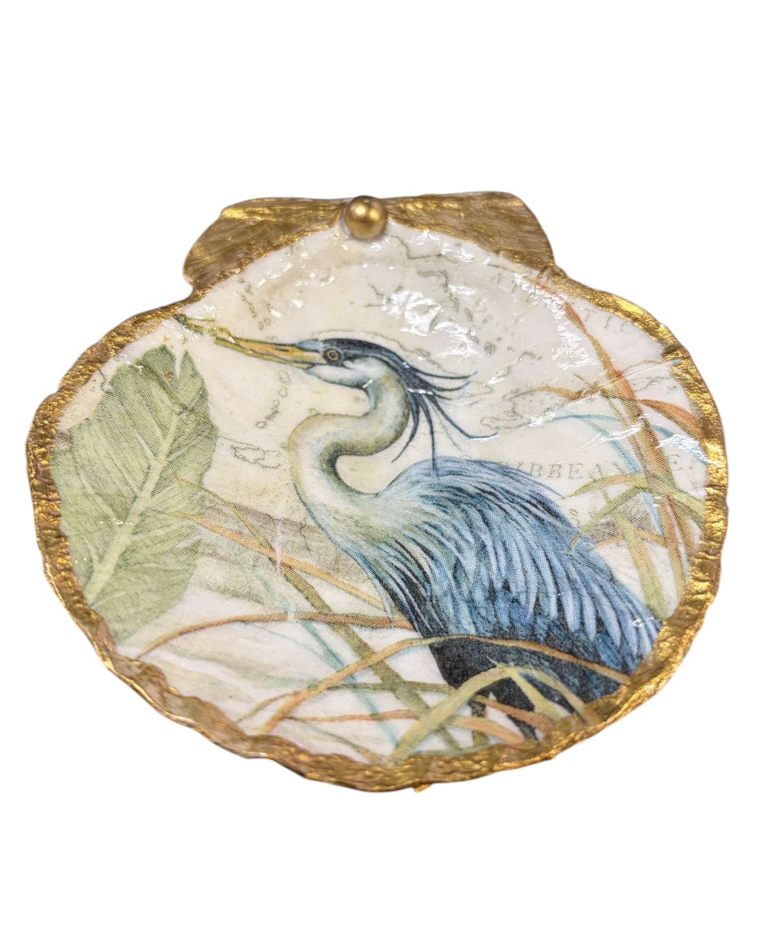 Wilson Clam Shell Trinket Dish Blue Heron