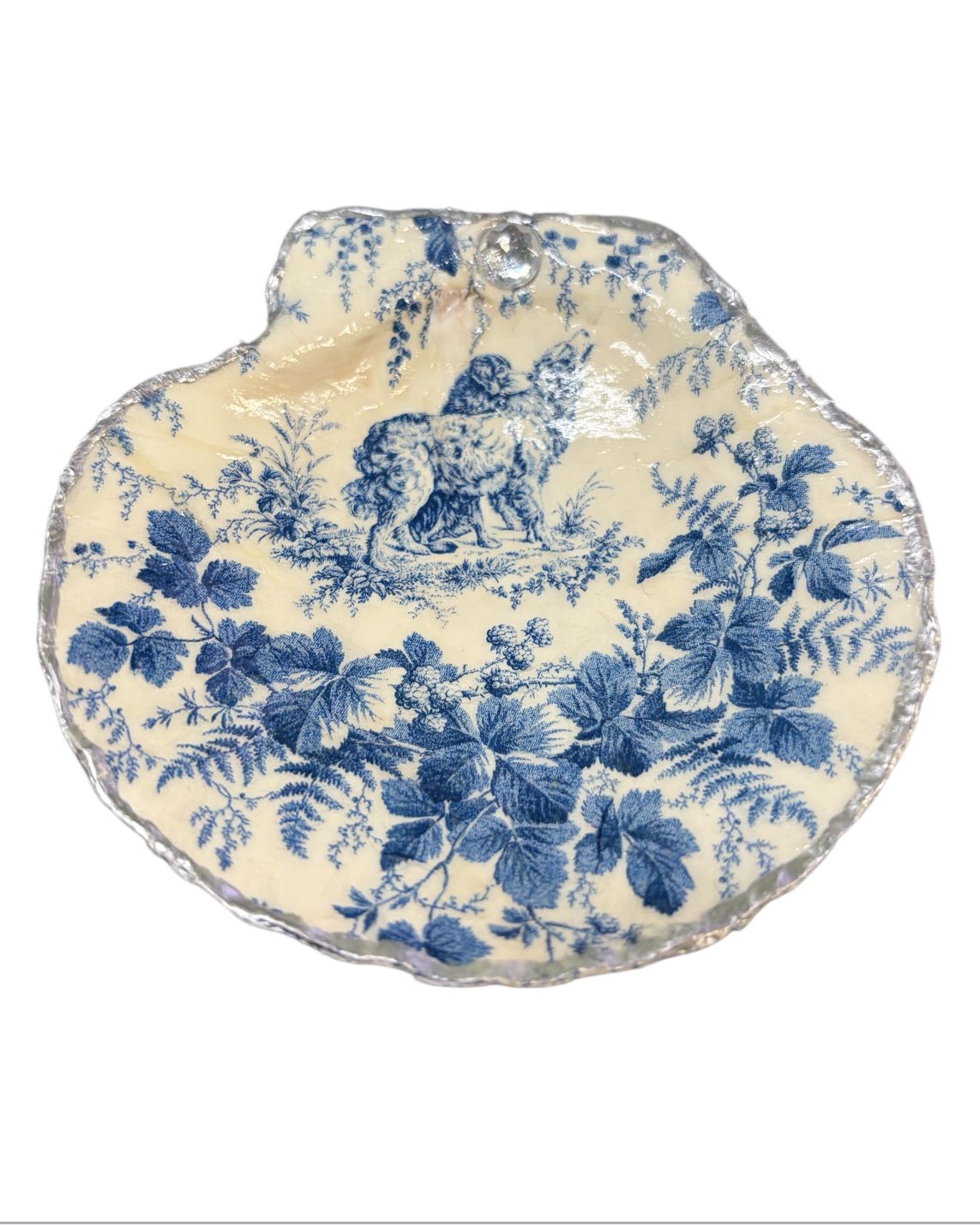 Wilson Clam Shell Trinket Dish Antique Blue Flowers
