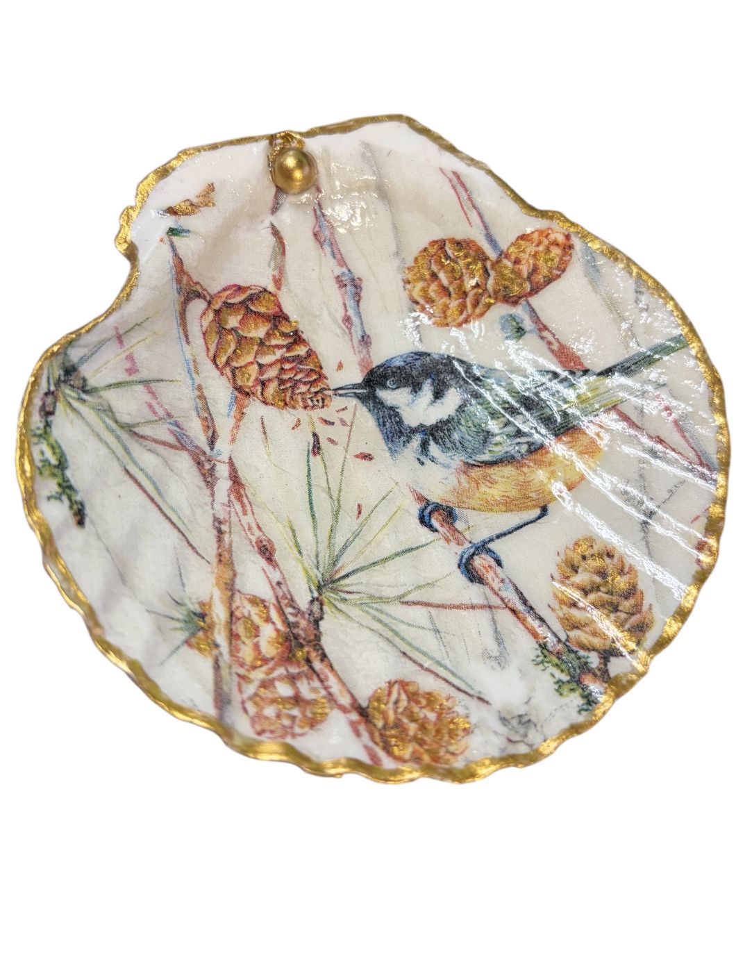 Wilson Clam Shell Trinket Dish Pine Cones with Sparrow