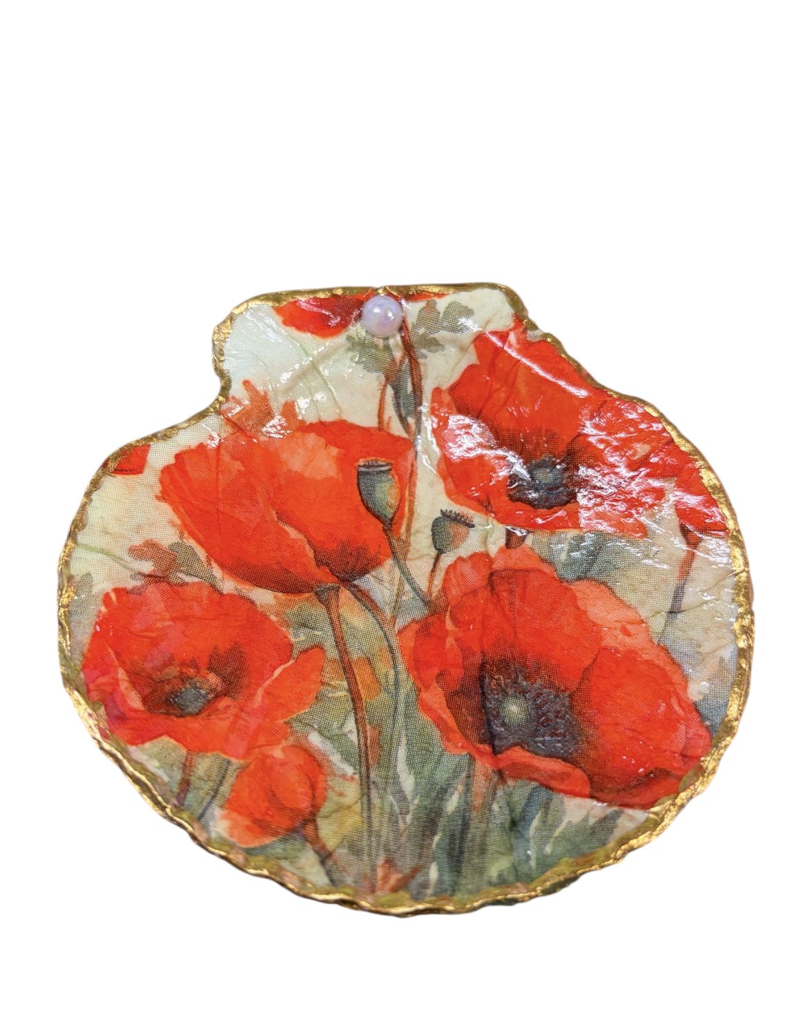 Wilson Clam Shell Trinket Dish Poppies