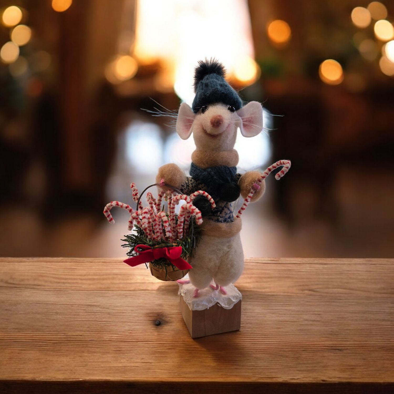 Wright Sweater Critters Felted White Mouse with Candy Canes