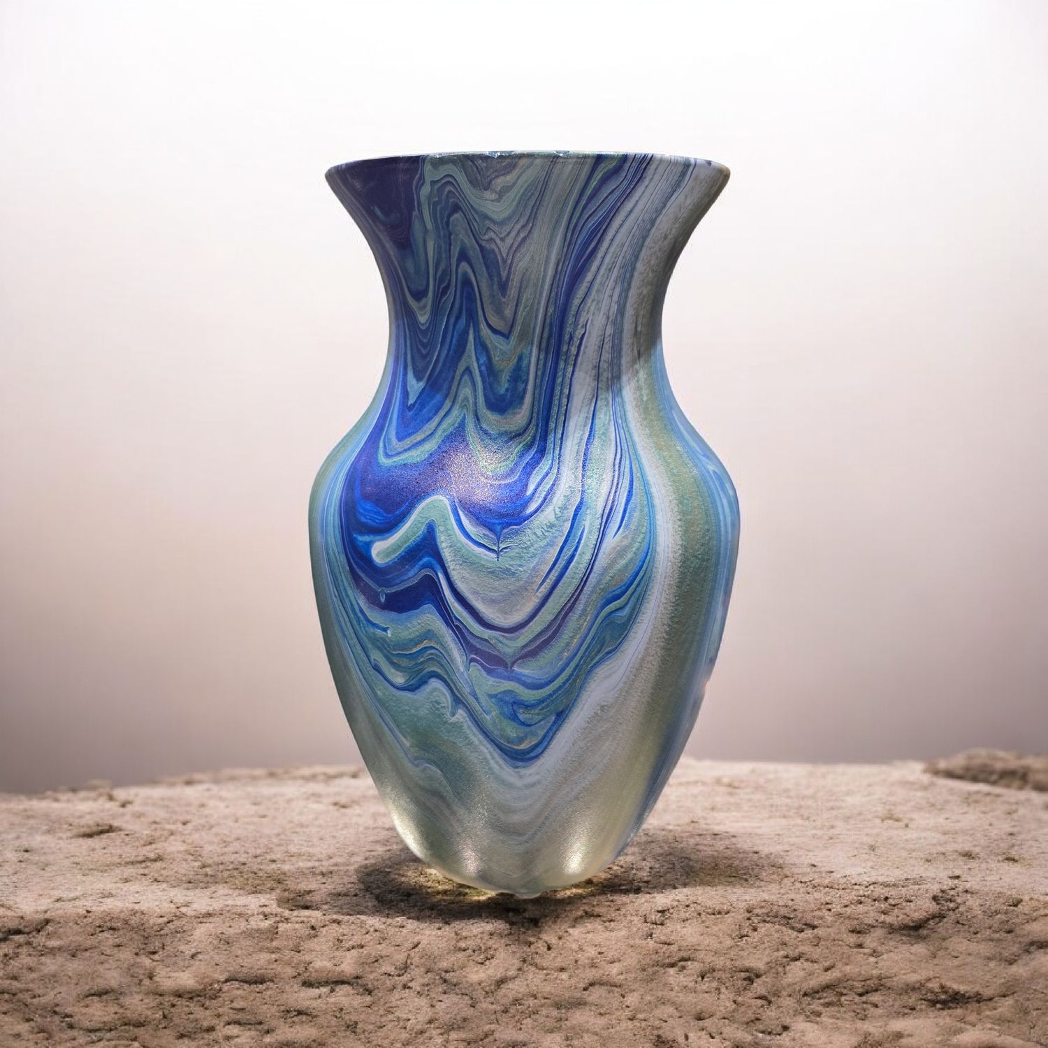 Stevenson 8 Inch Blue, Greens, and Gold Vase