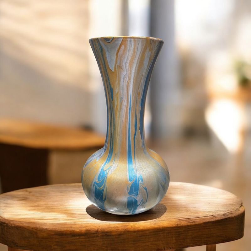 Stevenson 8 Inch Genie Lamp Style Blue, Gold, and Silver Vase