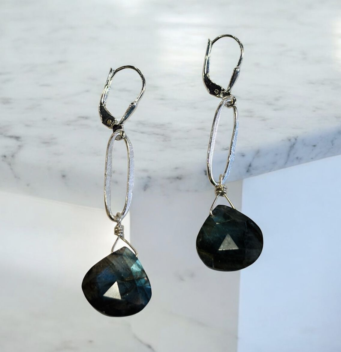 Robb Earring Labradorite Drops on Large Silver Chain Link