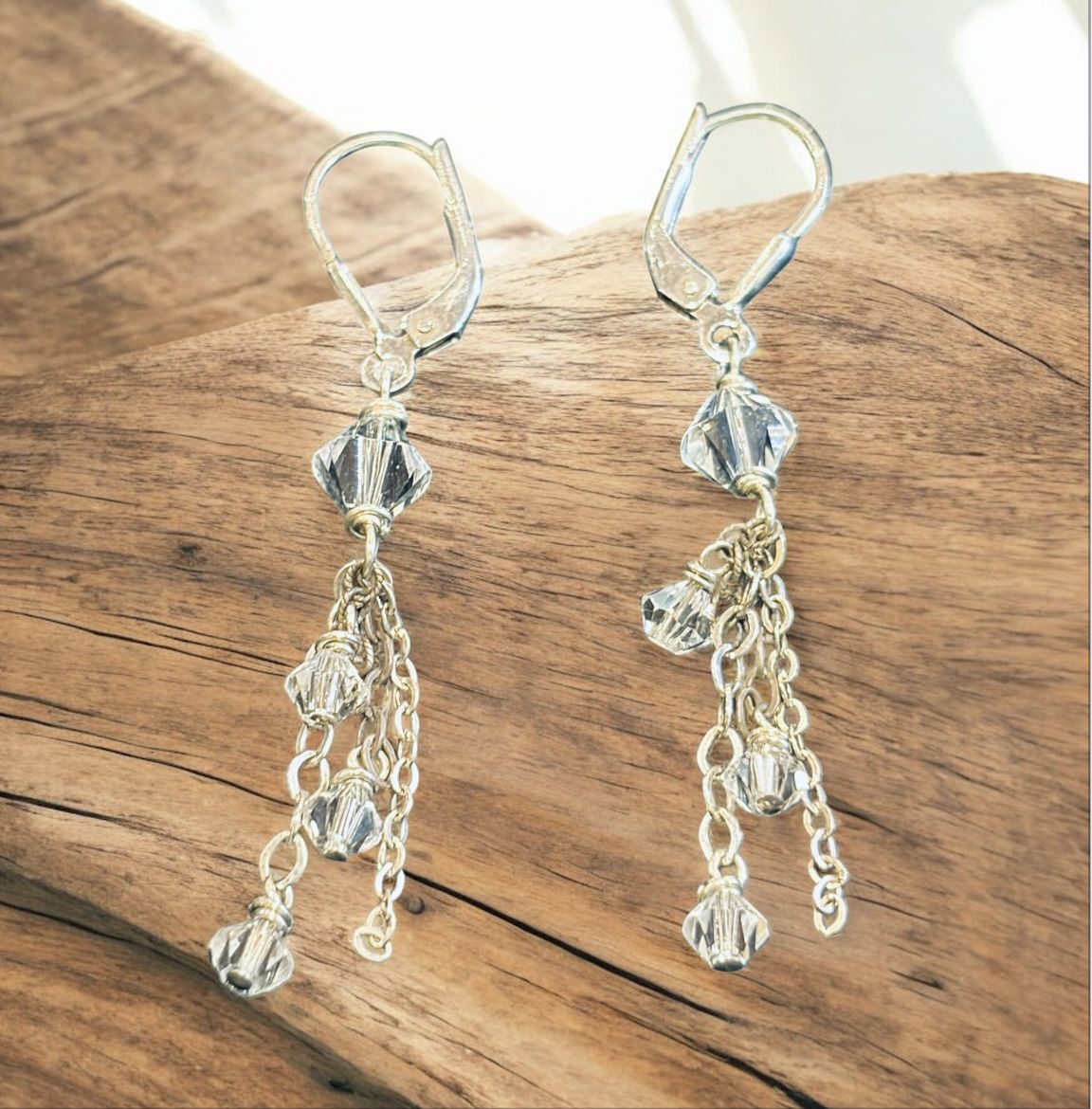 Robb Earrings Faceted Crystal Drops on Oxidized Silver