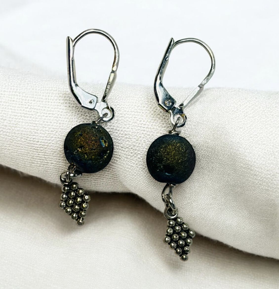 Robb Earrings Titanium Bead with Silver Dangel