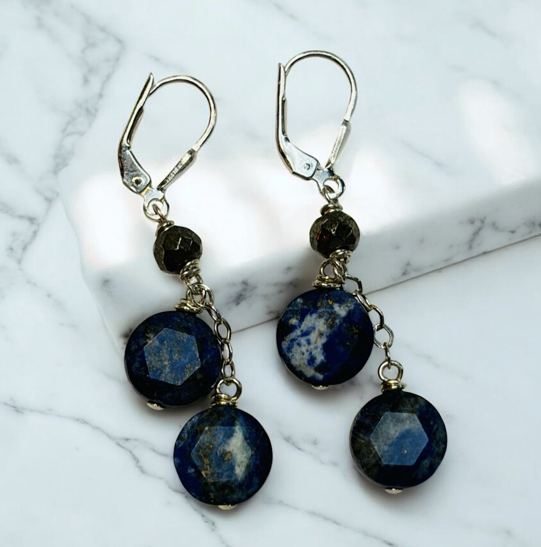 Robb Earrings Lapis and Pyrite