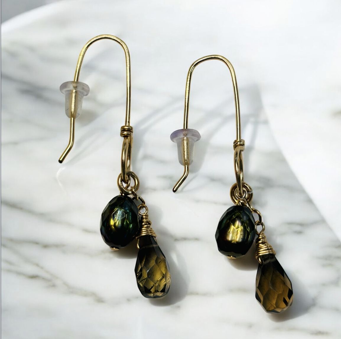 Robb Earring Green Pearl and Smoky Quartz