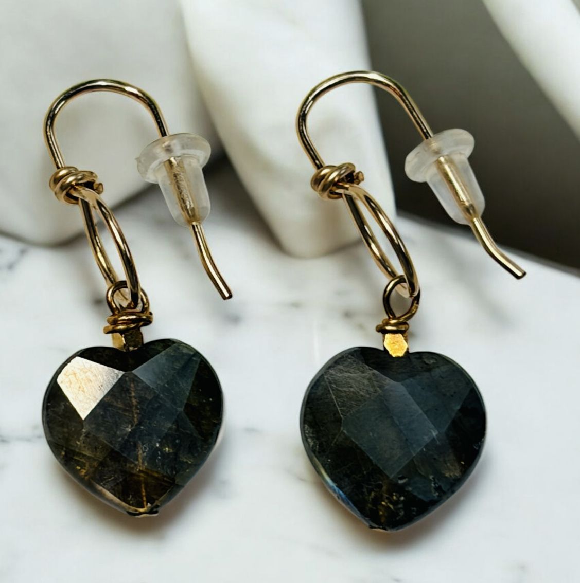 Robb Earrings Heart Shaped Labradorite