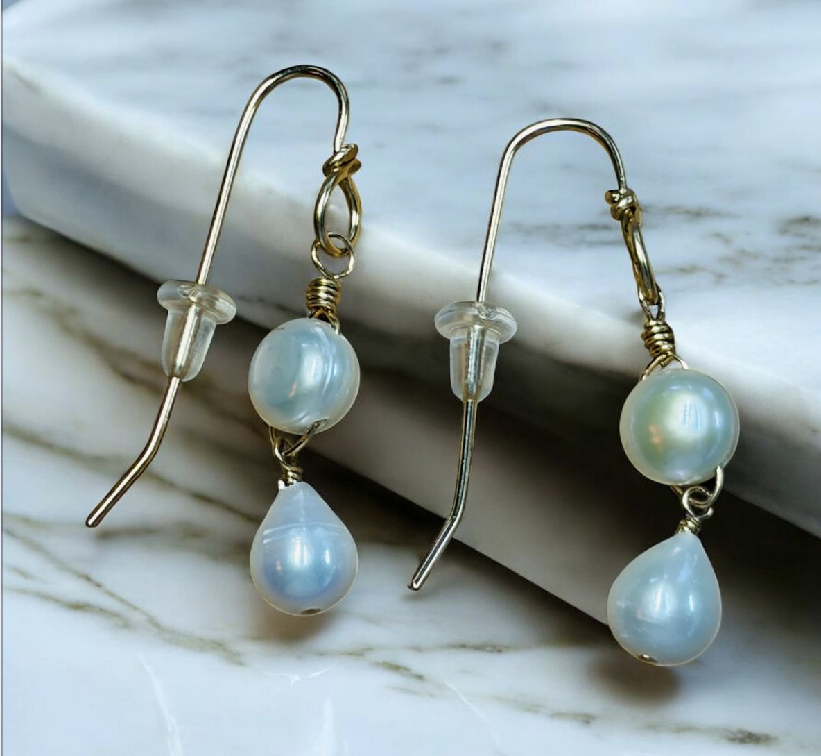 Robb Earring Two White Freshwater Pearls