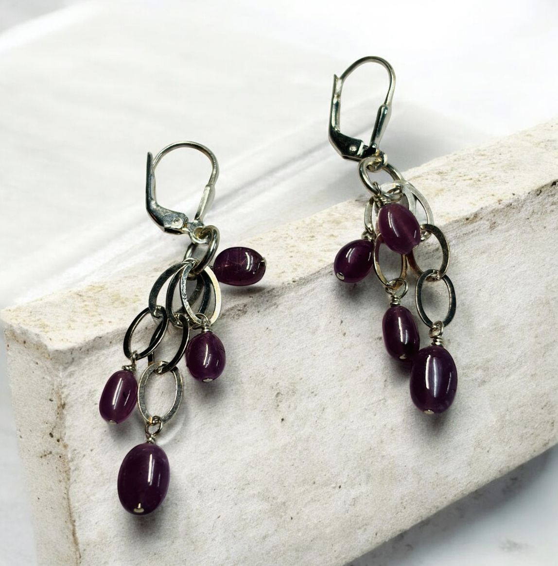 Robb Earrings Pink Sapphire Dangles on Silver Links
