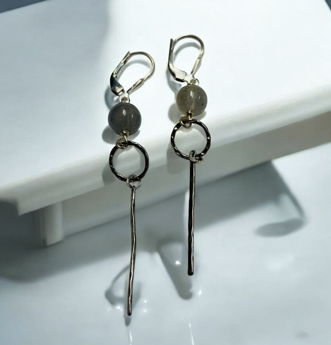 Robb Earrings Labradorite with Silver Rod Drop