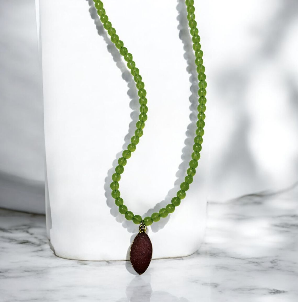 Trueworthy Necklace Green Jade and Orange Druzy