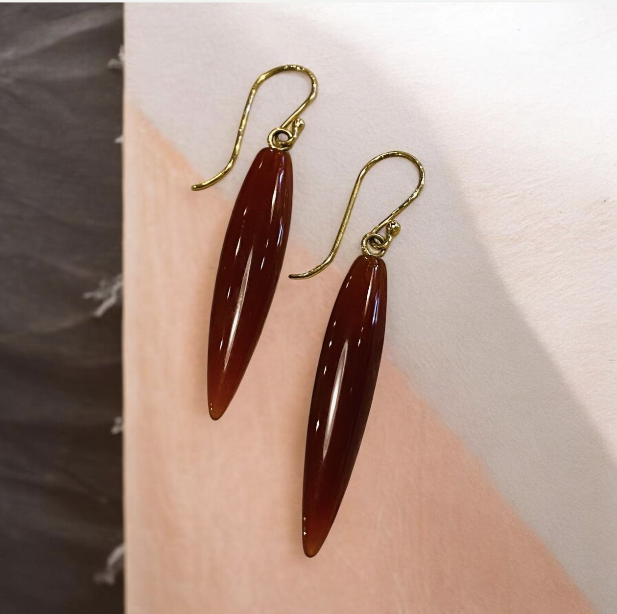 Greenhood Earrings Long Carnelian Dangles