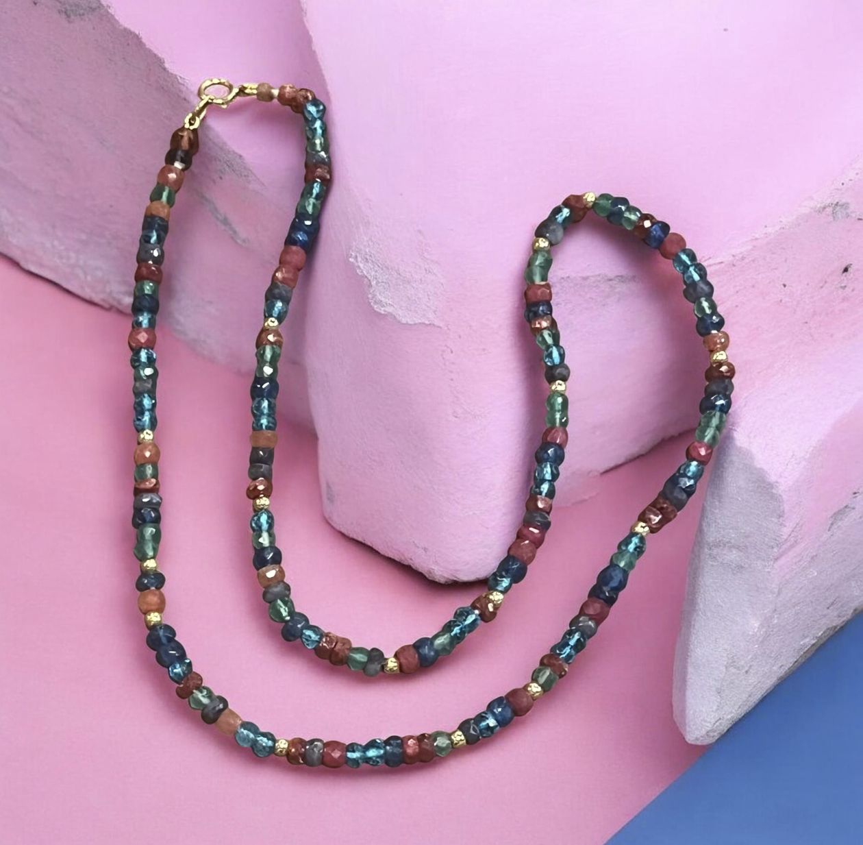 Greenhood Necklace Multi Gem With Gold Findings