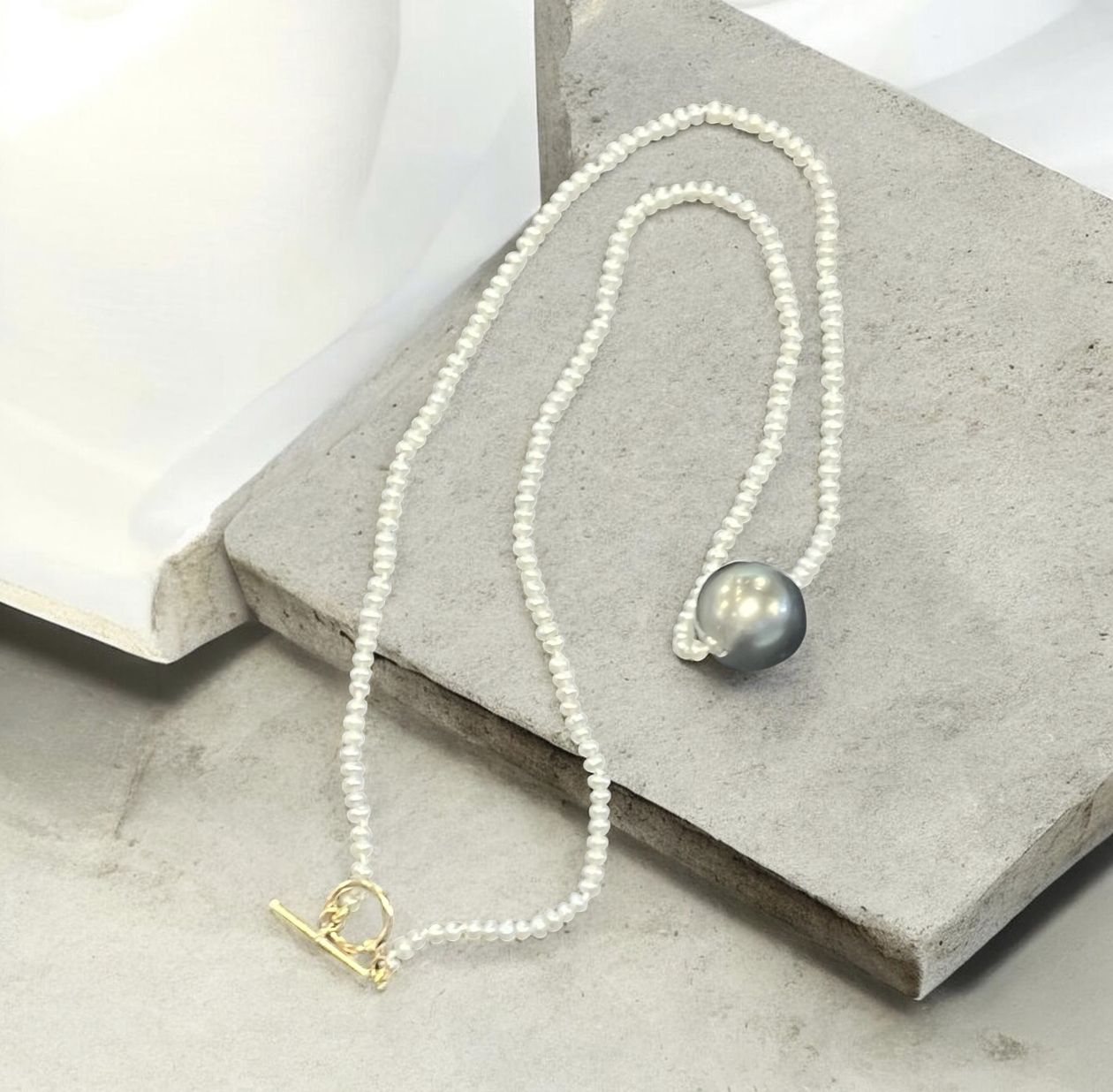 Greenhood Necklace Grey South Sea Pearl with Small Freshwater Pearls