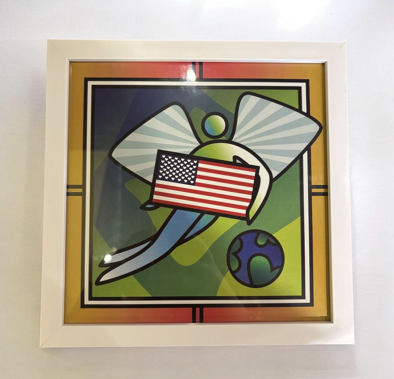 Metimothy Framed Picture Angel with American Flag